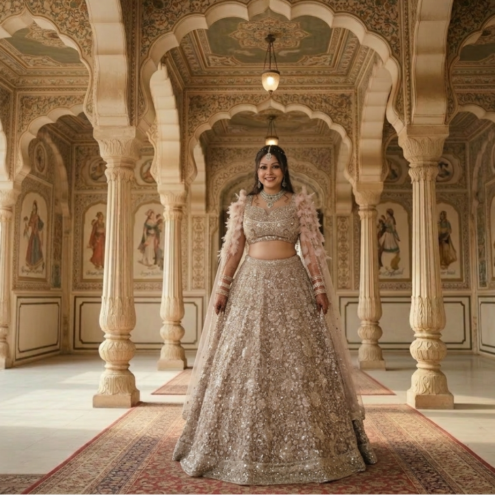 Jagranee bridal net dupatta with hand-embroidered silver zari border