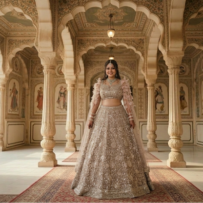Jagranee bridal net dupatta with hand-embroidered silver zari border
