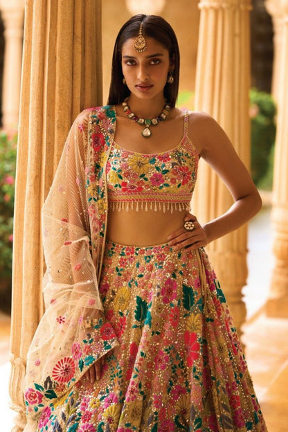 Multi-Color Sequence Embroidery Work Net Lehenga Choli